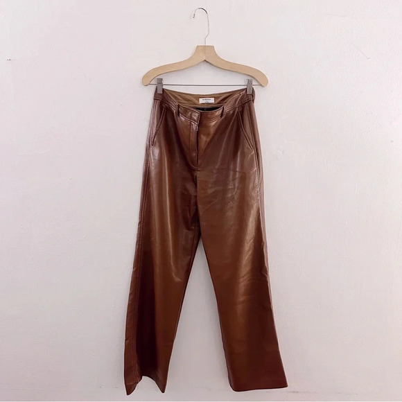 Aritzia Command Vegan Leather Brown Straight Leg Pants - Picture 2 of 10